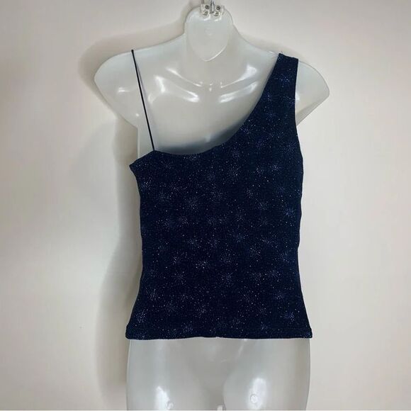 Y2K 2 Piece Skirt Top Formal Set Navy Blue Sparkle Stretch Top size 11 - Picture 3 of 11